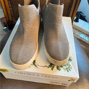 Chelsea & Violet Tan Ankle Booties with Knit Upper